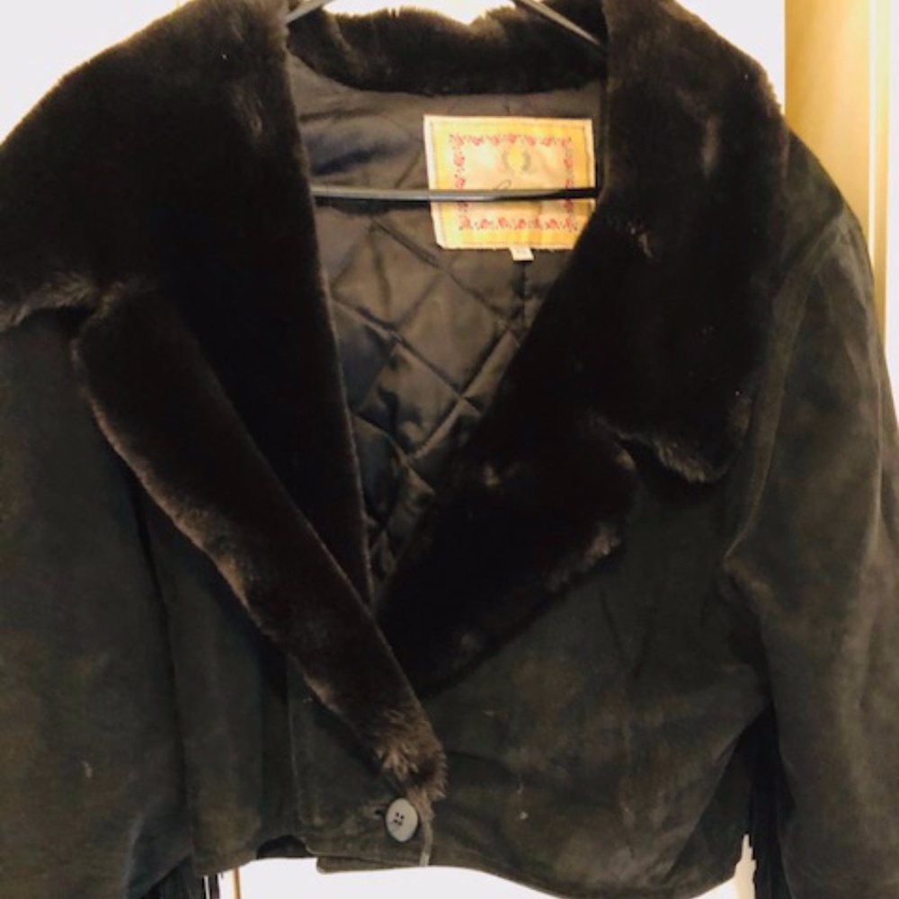 Vintage Lanna Black Fringed Suede Cropped Jacket